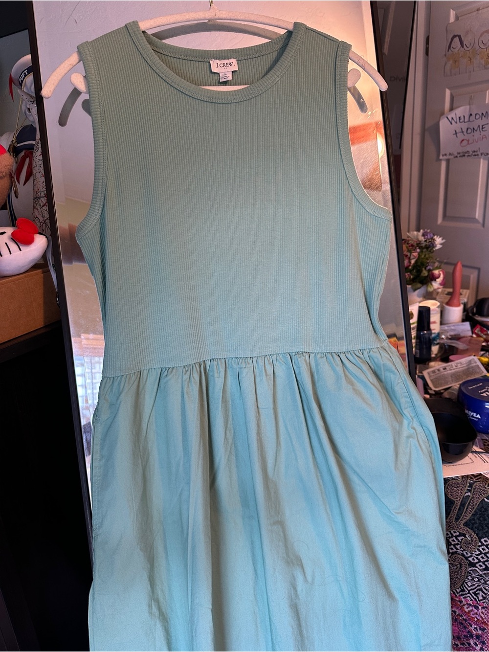 NWT J.Crew Light Green Ribbed-knit Cotton Blend Tank Top Dress